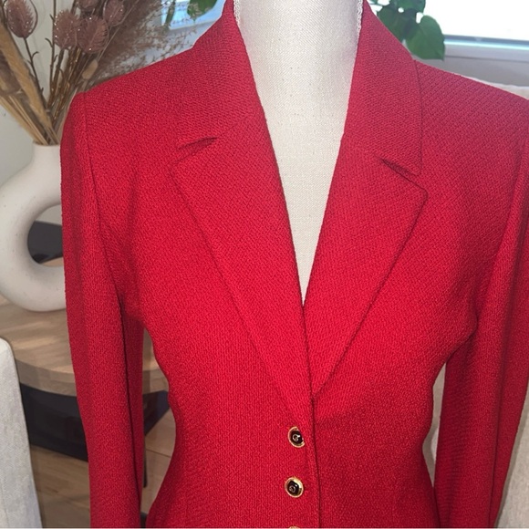 ST. JOHN Women's Red Tailored Button-Front Blazer Jacket - Picture 2 of 7
